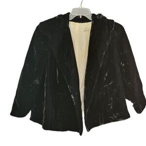 Vintage Black Velvet Opera Jacket Loose Fitting Open Front Wide Collar MCM